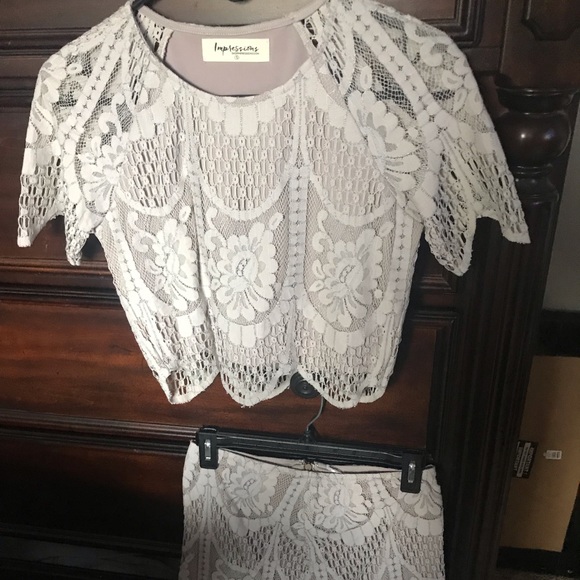 Grey lace crop top/skirt set - Picture 1 of 2